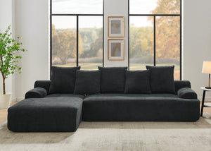 English Elm 110.25x67'' Compression Sofa Modern Upholstered L-Shape Sectional Couch 4-Seat Melange Velvet Comfort Black W1413S00084