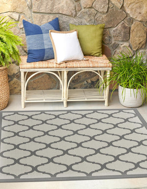 Unique Loom Outdoor Trellis Moroccan Machine Made Geometric Rug Gray, Silver 6' 1" x 6' 1"