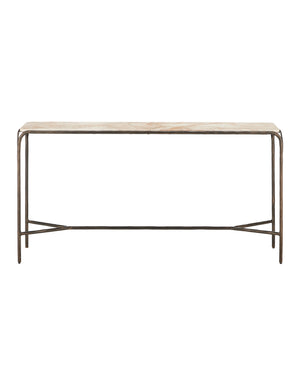 Currey & Company Crema Console Table - Industrial Elegance With Hand-forged Design And Warm Bronze Finish, Versatile Style Natural Marble ,Iron 4000-0219-currey-company