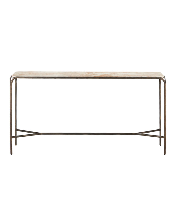 Currey & Company Crema Console Table - Industrial Elegance With Hand-forged Design And Warm Bronze Finish, Versatile Style Natural Marble ,Iron 4000-0219-currey-company