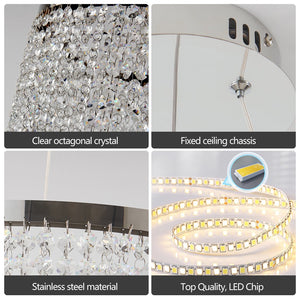 English Elm 16-inch K9 Crystal Led Chandelier Polished Chrome Selectable Warm Daylight Glow W2312P415978
