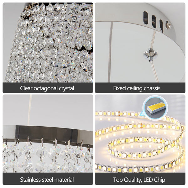 English Elm 16-inch K9 Crystal Led Chandelier Polished Chrome Selectable Warm Daylight Glow W2312P415978