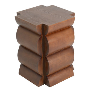English Elm 15.35 Inch Dark Veneer Curved Tiered End Table for Modern Minimalist Living Rooms N772P412289B