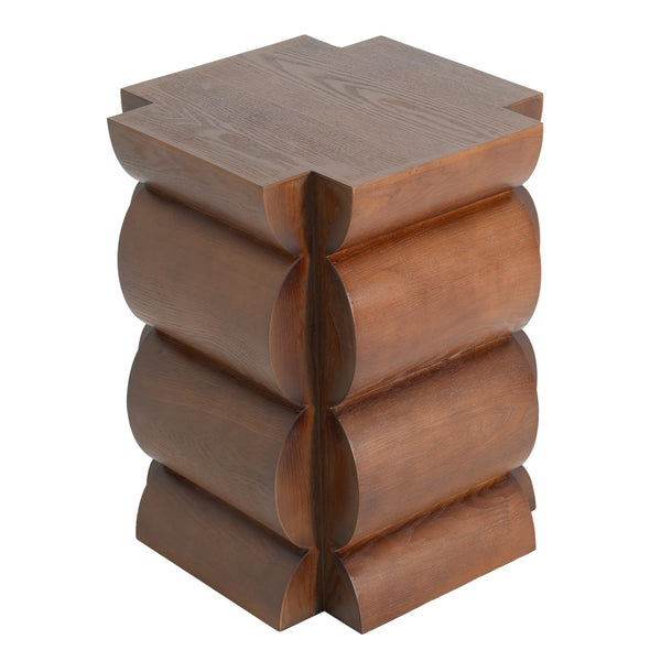 English Elm 15.35 Inch Dark Veneer Curved Tiered End Table for Modern Minimalist Living Rooms N772P412289B