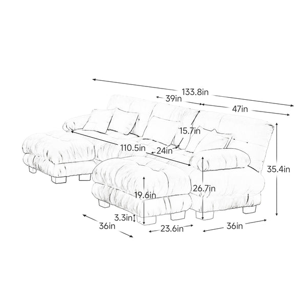 English Elm Luxury U-Shaped Modular Sectional Sofa - Oversized Deep Seat Chenille Couch With 2 Ottomans In Pink W714S01012