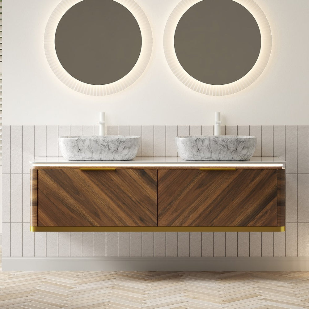 English Elm Dipa 60" Floating Bathroom Vanity With Marble Sintered Stone Top, Dual Ceramic Basins & Led Light W2615S00299