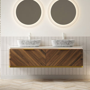 English Elm Dipa 60" Floating Bathroom Vanity With Marble Sintered Stone Top, Dual Ceramic Basins & Led Light W2615S00299