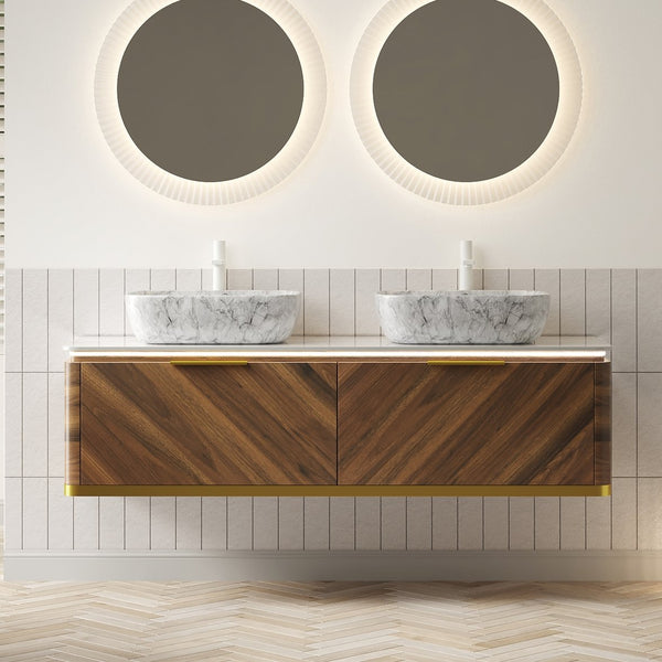 English Elm Dipa 60" Floating Bathroom Vanity With Marble Sintered Stone Top, Dual Ceramic Basins & Led Light W2615S00299
