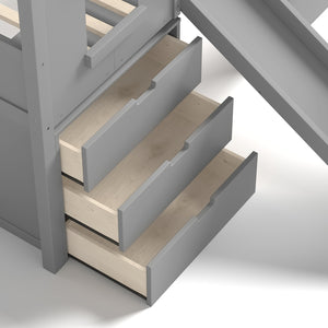 English Elm Full Size Metal Loft Bed with Stair Storage Shelves Bookshelf for Dorms Bedroom W1580S00396