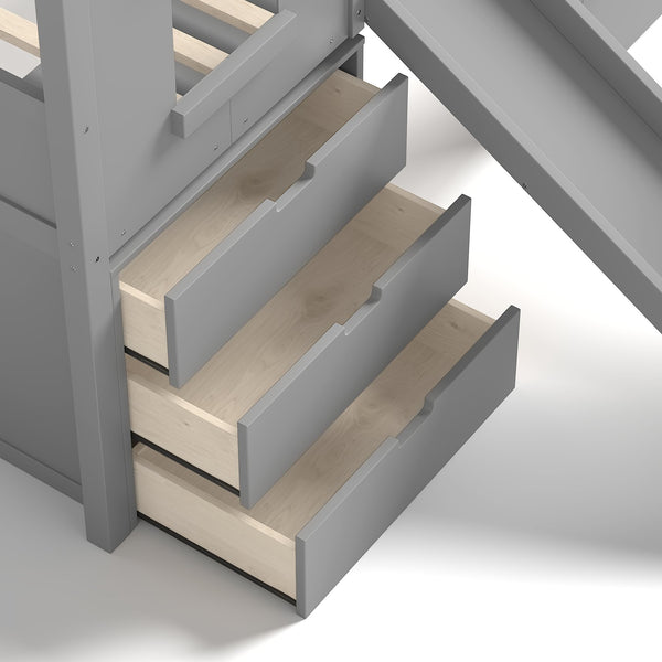 English Elm Full Size Metal Loft Bed with Stair Storage Shelves Bookshelf for Dorms Bedroom W1580S00396