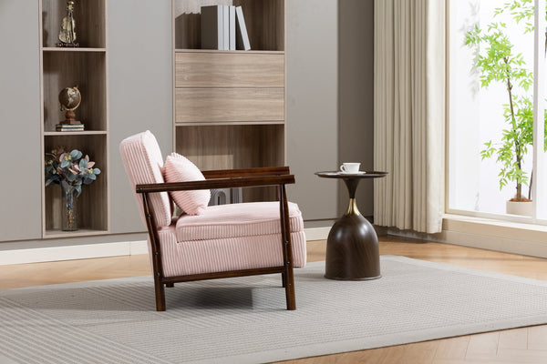 English Elm Storage Accent Chair Mid Century Wood Frame Upholstered Seat with Lumbar Cushion Light Pink W2530P401446