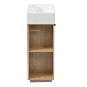 English Elm [video]21.6" Freestanding Bathroom Vanity Ceramic Sink Wavy Door Mdf Cabinet Small Bath Wood N729P285503N