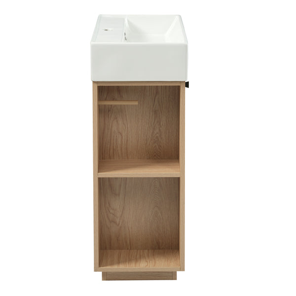 English Elm [video]21.6" Freestanding Bathroom Vanity Ceramic Sink Wavy Door Mdf Cabinet Small Bath Wood N729P285503N