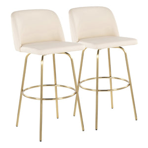 English Elm Toriano 30" Contemporary Swivel Barstool Set Of 2 In Cream Faux Leather With Gold Metal Base B202S00688-GIGA