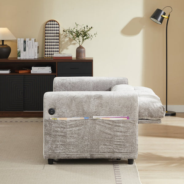 English Elm Modern Chenille Tufted Sleeper Sofa with Usb Port and Storage for Guest Rooms W1183S00025