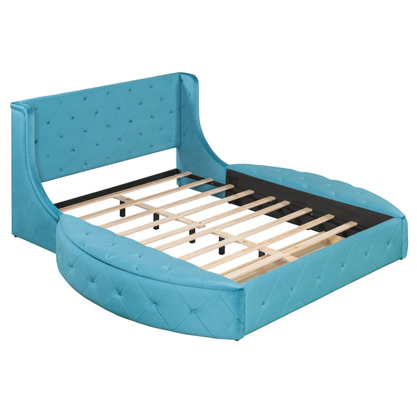 English Elm Upholstered Queen Platform Bed Velvet Wingback Storage Drawer with Side Stools LP100815AAC