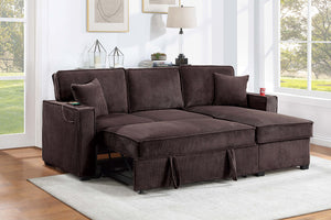 English Elm Contemporary Corduroy Sectional Sleeper with Storage Chaise and Usb Charging Ports B011S02175