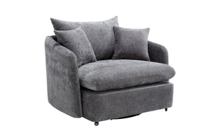 English Elm 360° 360 Swivel Oversized Chenille Armchair with Pocket Spring Seat and Three Throw Pillows Grey W1361S00053