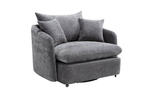 English Elm 360° 360 Swivel Oversized Chenille Armchair with Pocket Spring Seat and Three Throw Pillows Grey W1361S00053