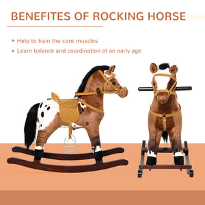 English Elm Qaba Plush Rocking Horse with Metal Frame Interactive Sounds for Kids Playroom W2225P200760