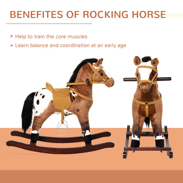 English Elm Qaba Plush Rocking Horse with Metal Frame Interactive Sounds for Kids Playroom W2225P200760
