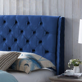 Christopher Knight Home® - Noble House - Lidia Full/Queen Tufted Wingback Velvet Headboard, Navy Blue And Black