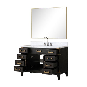 English Elm Black Oak Single Bath Vanity With Carrara Marble Top, Faucet Set & Mirror - Modern Elegance For Your Bathroom B2731S02222
