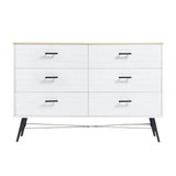 English Elm 6 Drawer Dresser For Bedroom With Deep Drawers, Wood Dressers & Chest Of Drawers, Modern White Long Dressers For Closet Living Room, 47.2"W X 15.7"D X 31.5"H, White & Oak