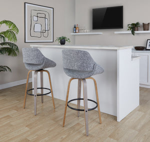 English Elm Fixed-height Swivel Barstools with Fabric Seat and Wood Legs for Kitchen Islands Set of 2 B202S01907