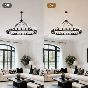 English Elm 64 Inch Wagon Wheel Chandelier Matte Black Farmhouse 30 Light Powder Coated Ring W5008P392688