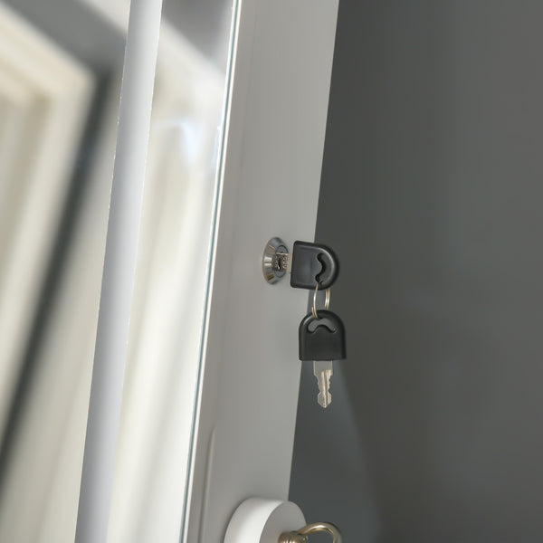 English Elm HOMCOM Lockable Floor Jewelry Armoire with LED Lights, Full-Length Mirror, 100+ Slots & Shelves White W2225P217021