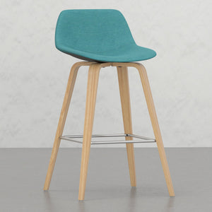 English Elm Harvard Aqua Blue Bentwood Counter/Bar Stools Set of 2 — Mid-Century Linen-Look Seats, Chrome Footrest B2732P253618