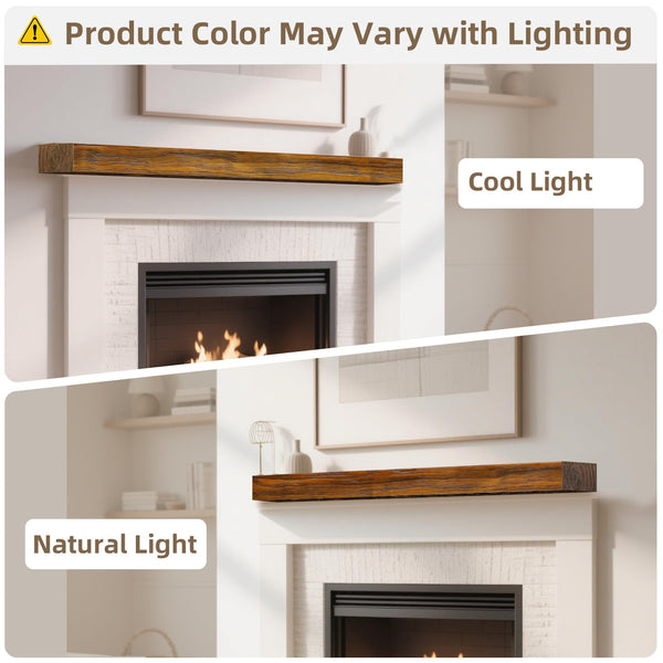 English Elm Fireplace Mantel - Handcrafted Solid Wood Floating Shelf, Dark Chocolate Finish For Stylish Display T3210P391502