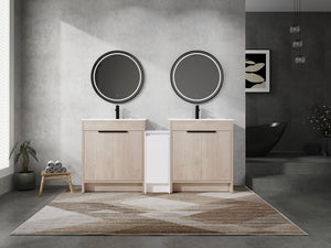 English Elm 72 Inch Freestanding Bathroom Vanity With Ceramic Sink, Soft-Close Doors & Ample Storage Solutions W999S00318