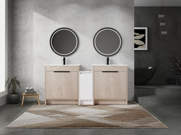 English Elm 72 Inch Freestanding Bathroom Vanity With Ceramic Sink, Soft-Close Doors & Ample Storage Solutions W999S00318