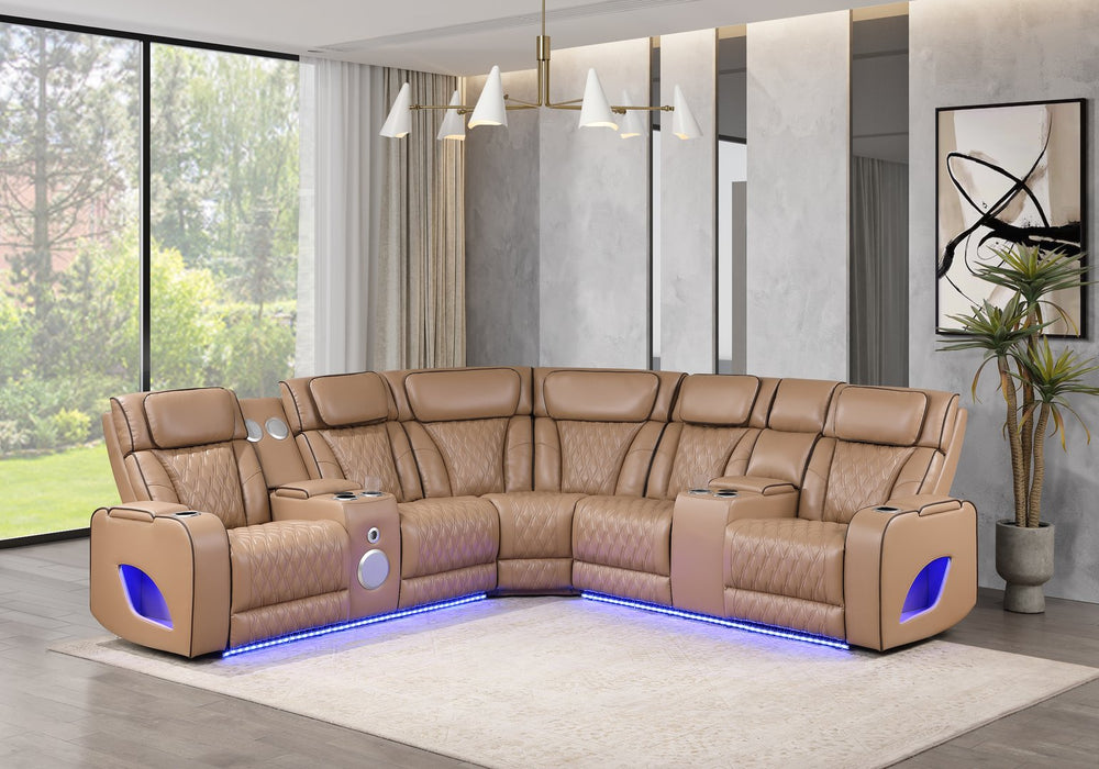 English Elm Fortuner Faux Leather Power Reclining Sectional with Led Lighting and Bluetooth Speakers B009S02224