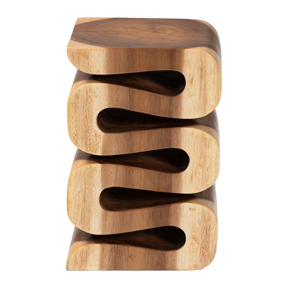 English Elm Hand-carved Suar Wood Sculptural Accent Table Artisan Openwork Design for Boho Interiors B2750P467854