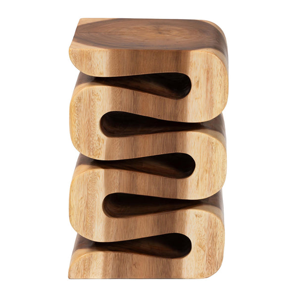 English Elm Hand-carved Suar Wood Sculptural Accent Table Artisan Openwork Design for Boho Interiors B2750P467854