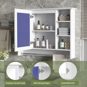 English Elm 3-in-1 Wall Mounted Medicine Cabinet with Soft Close Door Towel Bar and Vanity Mirror White N710P358618K