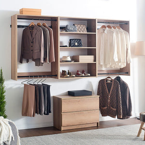 English Elm Devi Oak Wall Closet System — Durable Melamine & Wood Modular Storage, Warm Oak Finish, Easy Assembly B040S00117
