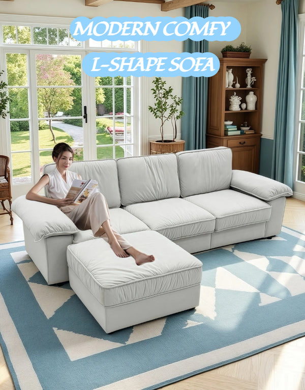 English Elm Fx-P20M-3S0-Cw Modern L-Shaped Sectional Sofa With Ottoman, Deep Comfort & Hidden Storage For Homes W576S00229