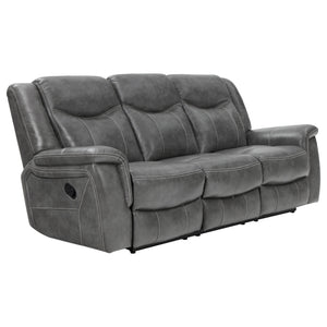 English Elm Masley Plush Grey 2-Piece Reclining Sofa & Loveseat Set with Contrast Stitching, Leather-Look Comfort B062S01166