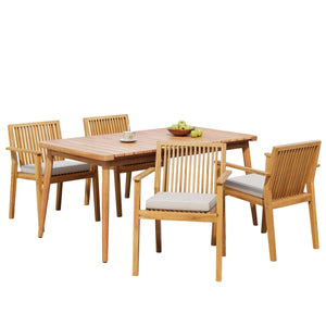 English Elm Christopher Knight Home® - 5-Piece Acacia Wood Outdoor Dining Set with Slatted Tabletop, Removable Cushions, Durable Craftsmanship Natural,Teak N779P269291N_N779P234497N-2