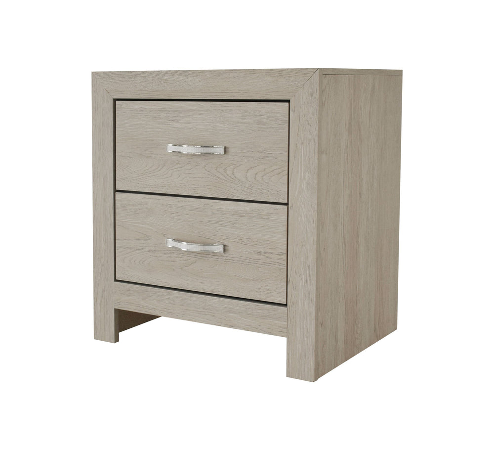 English Elm 1pc Two-Drawer Nightstand with Wood Grain Finish, Compact Modern Bedroom Storage Accent Table, 21.6x16.4x23.7" Cream 24.41 L x 18.7 W x 27.56 H B011P368133