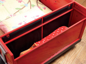 English Elm Modern Fire Truck Bed With Padded Headboard & Hidden Storage Compartment - Red & Black Design B2741S00509