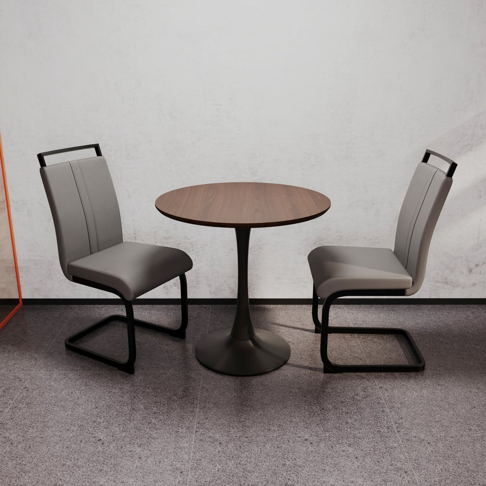 English Elm 31.5" Walnut Tulip Dining Table Set For 2-4 With Gray Pu Chairs - Modern, Stylish & Easy Assemble! W2189S00643