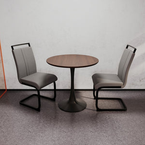 English Elm 31.5" Walnut Tulip Dining Table Set For 2-4 With Gray Pu Chairs - Modern, Stylish & Easy Assemble! W2189S00643