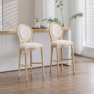 English Elm French Country Bar Chairs Set Of 2 - Elegant Upholstered Round-Back Design For Kitchen & Dining W3426P324576