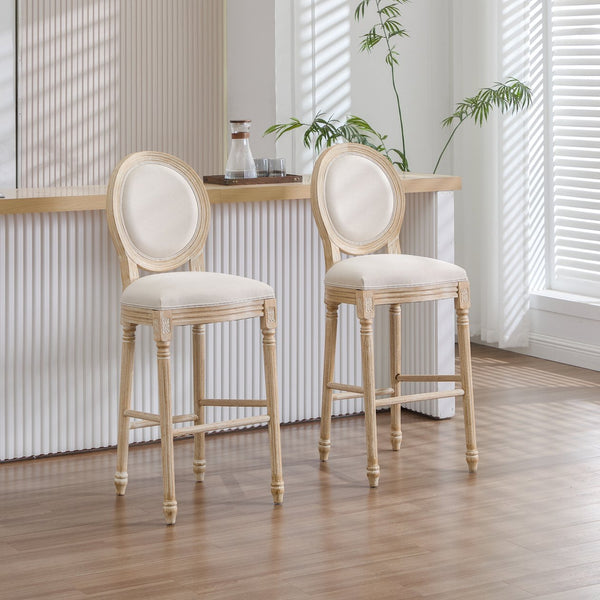 English Elm French Country Bar Chairs Set Of 2 - Elegant Upholstered Round-Back Design For Kitchen & Dining W3426P324576