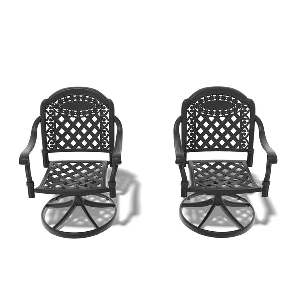 English Elm Cast Aluminum Patio Swivel Chair Set Of 2 With Black Frame & Vibrant Red Cushions For Outdoors W1710S00411